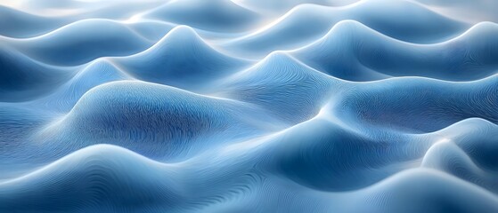 An abstract representation of gentle ocean waves in various shades of blue, creating a serene and calming atmosphere. The smooth curves and textures resemble flowing water.
