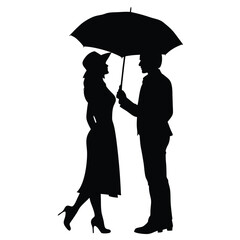 a romantic couple under a umbrella vector silhouette isolated white background