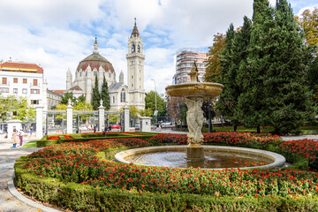 Madrid, Spain - october 10, 2024: Church of San Manuel and San Benito seen from Retiro Park in Madrid, Spain
