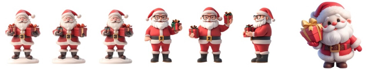 Santa Claus Christmas Character 3D Render Gift Present Holiday Cheer  on transparent background