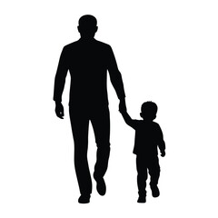 a vector silhouette of a father and young child walking hand-in-hand