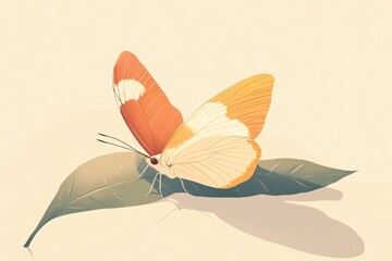 Obraz premium Minimalist Illustration of Butterfly Landing on Leaf