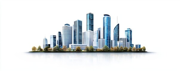 Fototapeta premium Busy business environment merged with urban skyline, symbolizing economic growth and teamwork