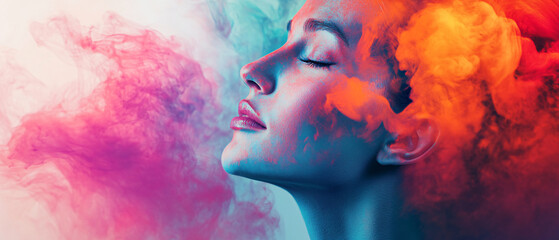 Fototapeta premium Abstract Portrait of a Woman with Colorful Smoke