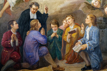 Painting of Saint Jean Baptiste de La Salle. Saint of the Roman Catholic Church. ...
