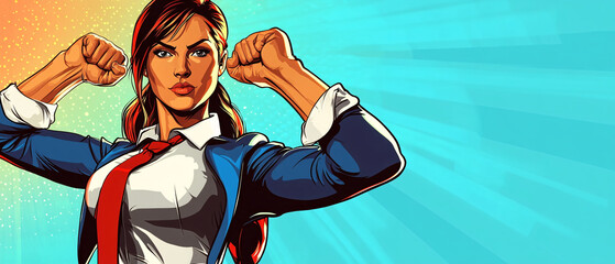Powerful Woman Flexing Muscles in a Suit   Empowering Illustration, Powerful Woman Flexing Muscles in a Suit   Empowering Illustrati