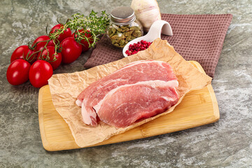 Raw pork steak for cooking