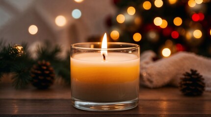 Photo of Sculpted Candle Lit Casting a Soft Glow on a table in holiday celebration