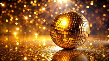 Obraz premium Captivating Golden Disco Ball Glimmering on a Dark Sparkling Background in Perfect Rule of Thirds Composition