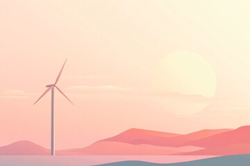 Minimalist Illustration of a Wind Turbine at Sunset