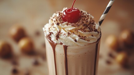 Chocolate Milkshake with Whipped Cream and Cherry