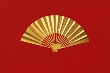 Elegant Gold Chinese Fan on Bold Red Background