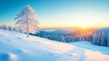Obraz premium Frosted landscape at sunrise, ambient blue glow, cold and tranquil winter morning