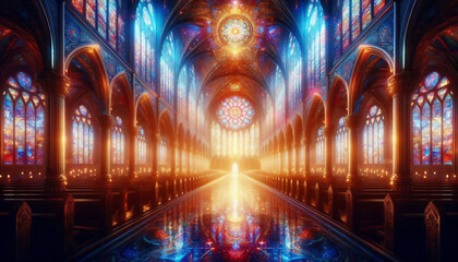 美しいステンドグラスのある教会