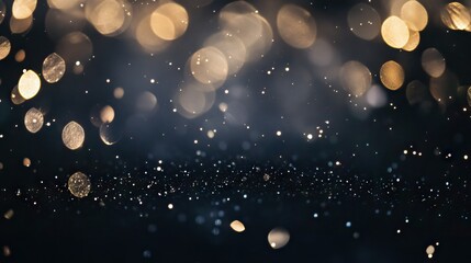 Dark blue bokeh background with silver sparkles and subtle light spots, creating a sophisticated, sparkling atmosphere.