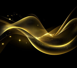 Bright golden light rays create mesmerizing wave pattern on black background, evoking sense of elegance and sophistication. shimmering effect adds magical touch to design