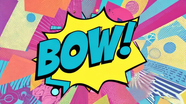 Pop art wow text retro comic exposion style animation of cartoon sign.