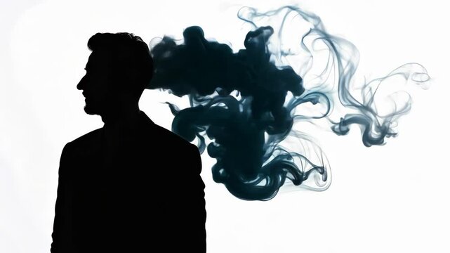 4k virtual video animation background man portrait in smoky surrounding.