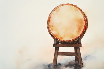 Minimalist Watercolor of Traditional Chinese Drum