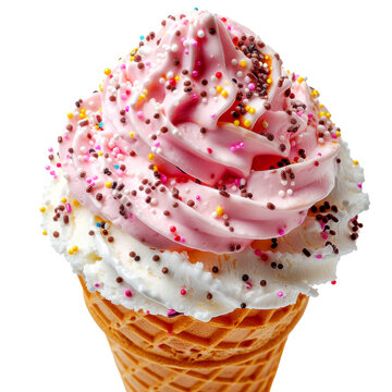 recommend clip art: Close up strawberry and vanilla ice cream waffle cone with topping candy object clip art and element