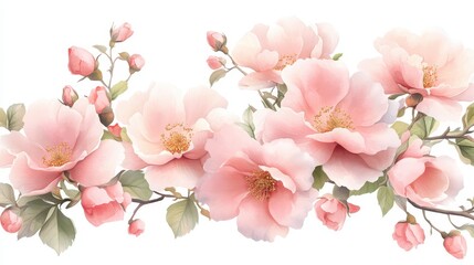 Obraz premium Exquisite pink blossom branch, closeup of nature's delicate beauty and vibrant colors in full bloom