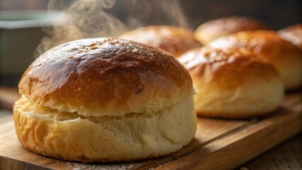 Close-Up of a Freshly Baked Golden Brown Bun with a Crispy Outer Layer Perfect for Food Lovers and Culinary Enthusiasts, Ideal for Recipe Blogs and Gastronomy Features