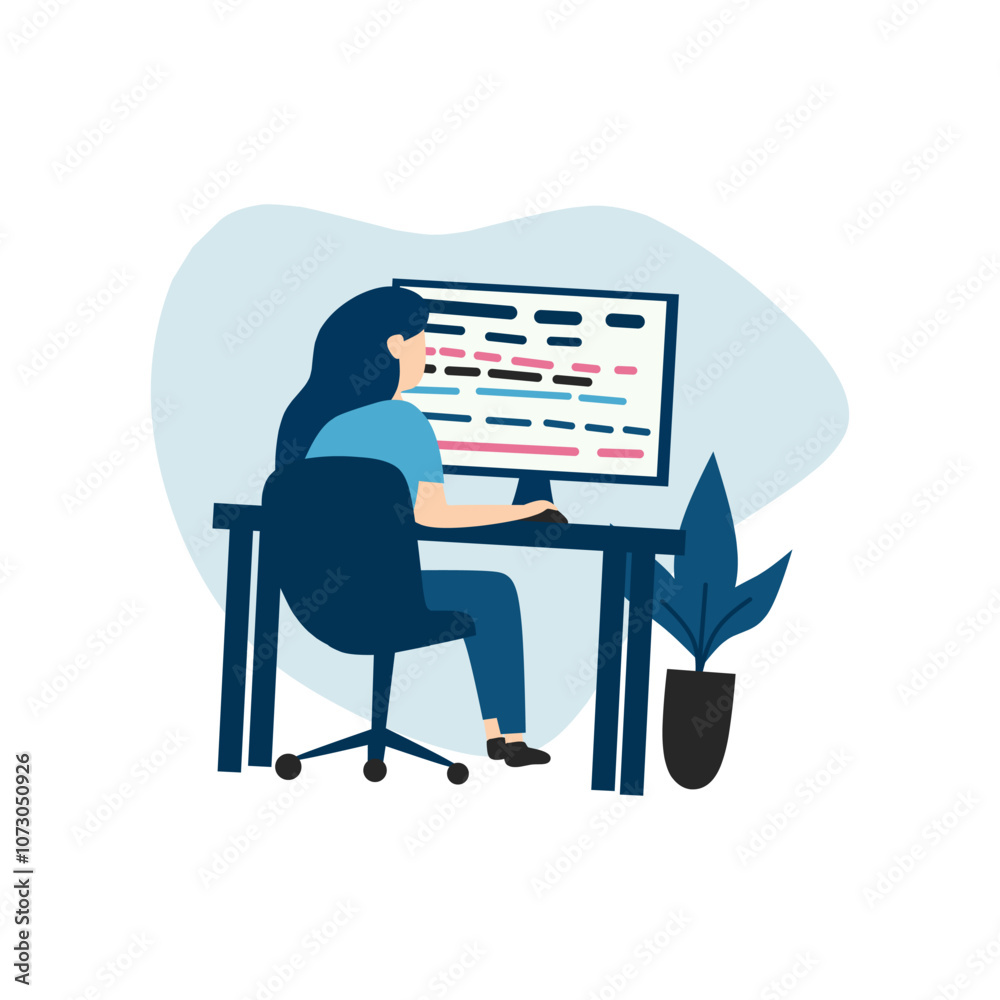 Wall mural woman in programming role elegant flat vector of a female coder working on a project, embodying prof