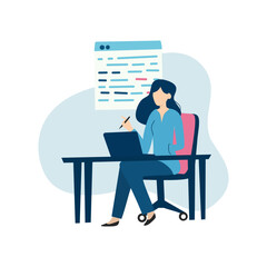 Woman in Programming Role Elegant flat vector of a female coder working on a project, embodying professionalism and women empowerment in technology