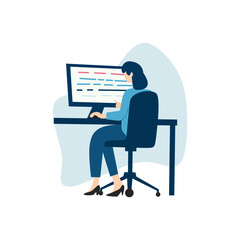 Woman in Programming Role Elegant flat vector of a female coder working on a project, embodying professionalism and women empowerment in technology