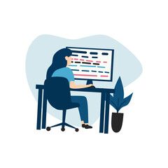 Woman in Programming Role Elegant flat vector of a female coder working on a project, embodying professionalism and women empowerment in technology