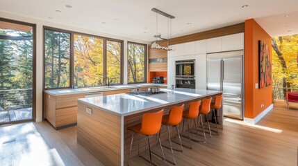 Modern Kitchen with Bright Interior and Orange Accents