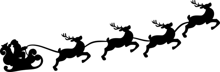 Fototapeta premium Retro Santa Claus sleigh with the reindeer silhouette illustration, festive Christmas clip art, flat vector design element