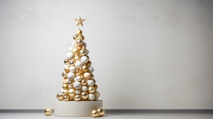 Miniature Christmas tree made of round beads of different colors and sizes. Celebrating New Year, Christmas, copy space
