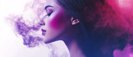 Fototapeta premium Mystical Portrait of a Woman with Purple and Pink Smoke