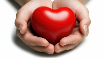 Fototapeta premium Pair of hands gently holding vibrant red heart, symbol of love, care, and affection