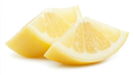 Lemon Wedges: Two juicy lemon wedges, sliced and ready to add a burst of citrus flavor to your culinary creations.  A perfect addition to cocktails, drinks, desserts, and more.