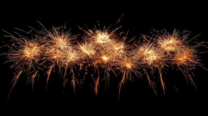 Stunning Display of Golden Fireworks Bursting in Darkness, Capturing the Magic of Celebration and Festivity for Events, Parties, New Year, and Special Occasions
