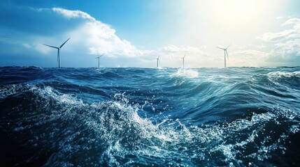 Ocean wave energy with energy converters in an open sea.