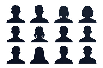A collection of silhouetted human profiles arranged in a grid pattern, showcasing various hairstyles and head shapes.