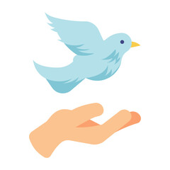 hand holding dove bird flat icon