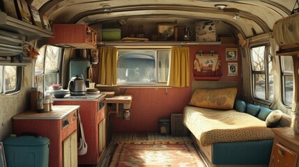 RV inside, trailer camping, no one