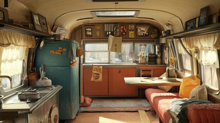 RV inside, trailer camping, no one