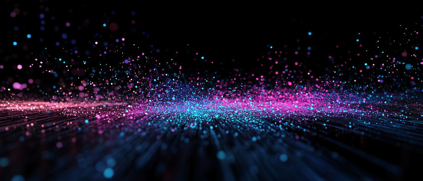 Abstract Background with Pink and Blue Glowing Particles on Black Background, Abstract Background with Pink and Blue Glowing Particles on Blac