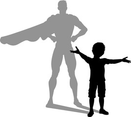 Superhero Child Kid With Super Hero Shadow