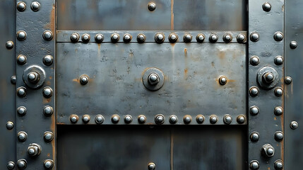 Fototapeta premium Steel Panel With Rivets And Bolts - Industrial Background