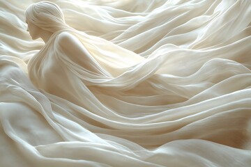 Obraz premium A serene statue of a woman draped in flowing white fabric.