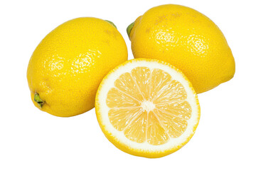Fresh yellow lemons and half a lemon isolated transparent background  on transparent background