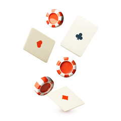 Falling casino chips with cards. Gambling design
