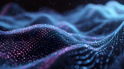 Digital Wave Flow with Particles and Data Points with abstract dots and lines for tech processe , data transfer and encryption, digital archives, sound and graphic presentations, science, education .