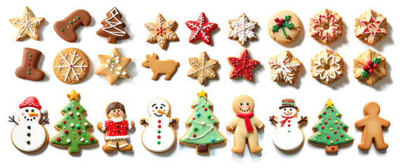 Set of different Christmas cookies on white background